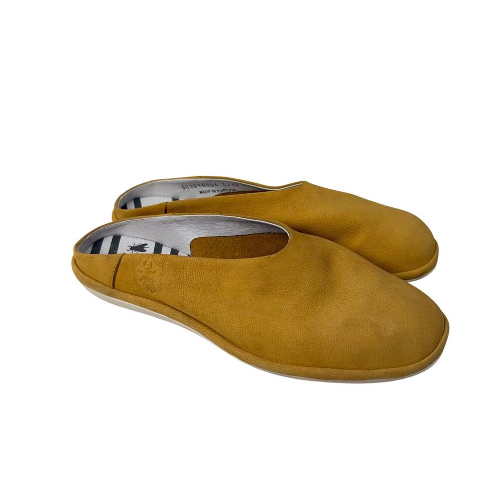 Fly London Leather Slip on Mules Womens Size 7 Bumblebee Yellow Shoes 37